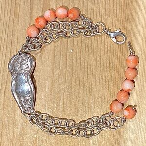 Bracelet - Spoon / Flatware - Coral Beads - Vintage Silver ~ Orange Blossom